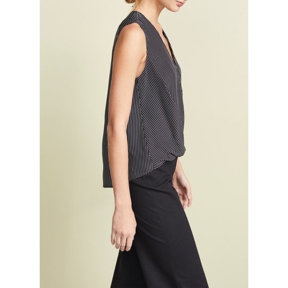 RAG & BONE NWT VICTOR SLEEVELESS 100% SILK BLACK WHITE STRIP BLOUSE. SIZE M - Picture 4 of 14